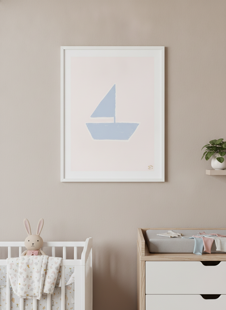 Soft neutral wall art styled in a serene nursery with pastel tones