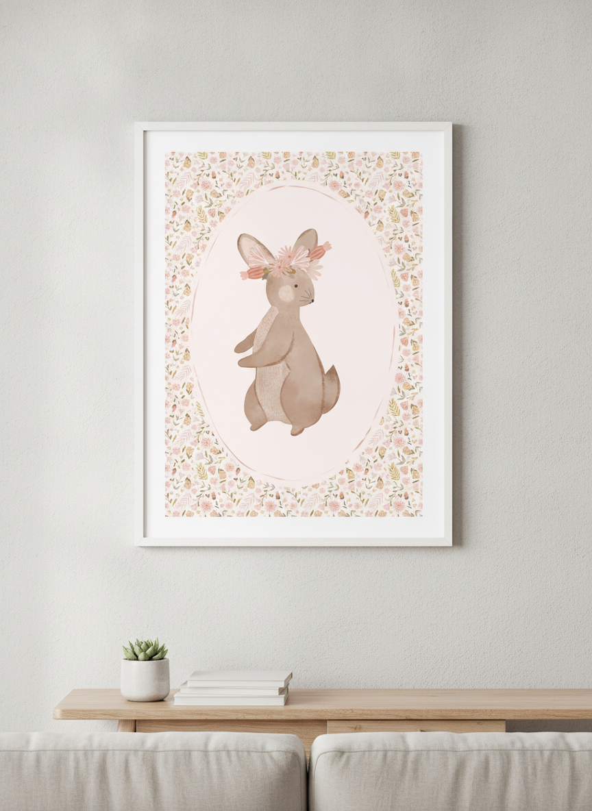 Modern wall art styled above a sofa in a neutral living room