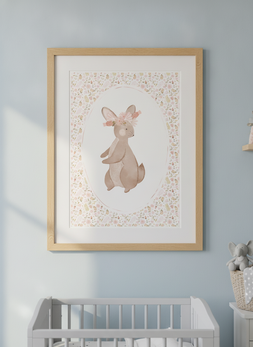Soft neutral wall art styled in a serene nursery with pastel tones