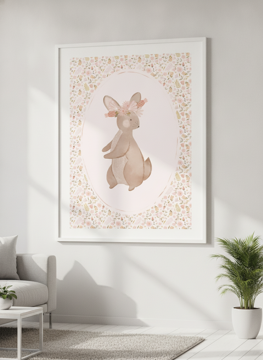 Modern wall art styled above a sofa in a neutral living room