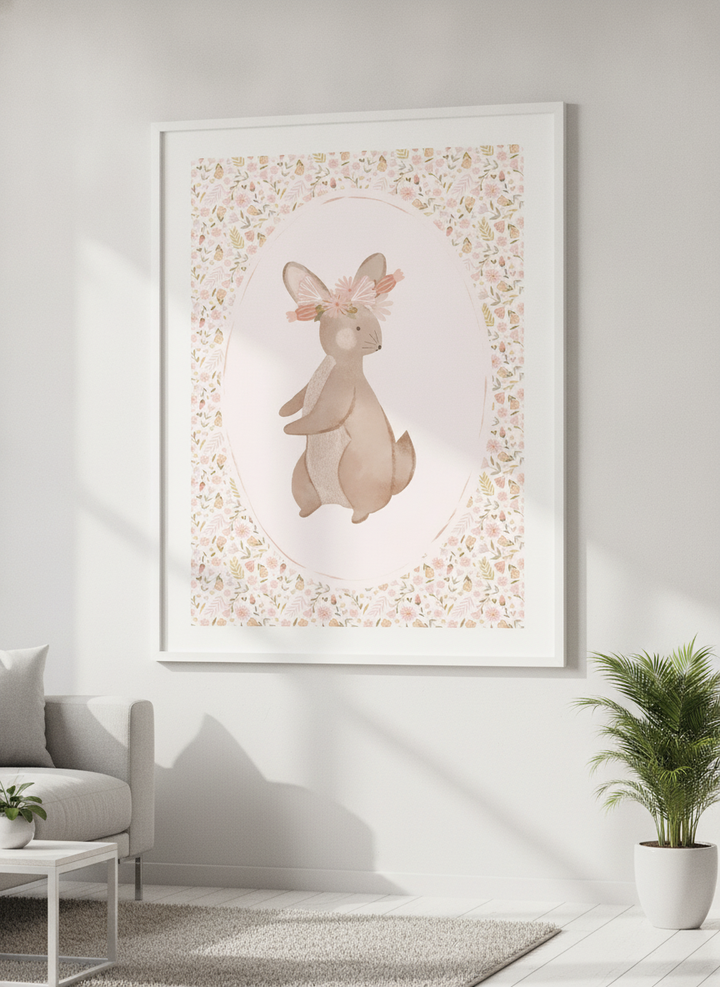 Modern wall art styled above a sofa in a neutral living room