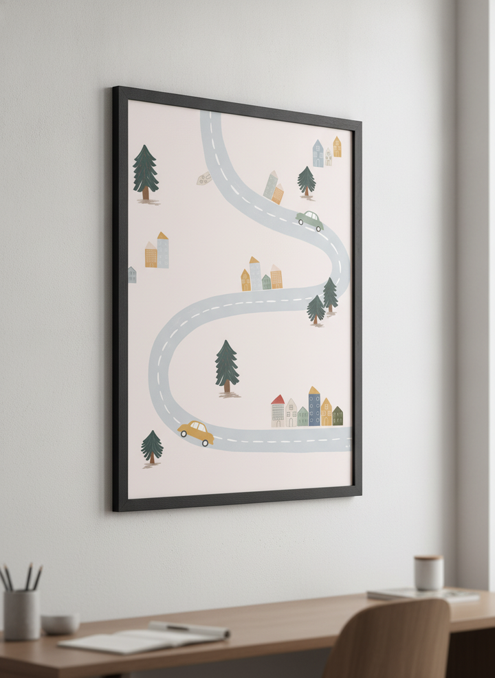 Contemporary wall art featured in a bright modern office workspace