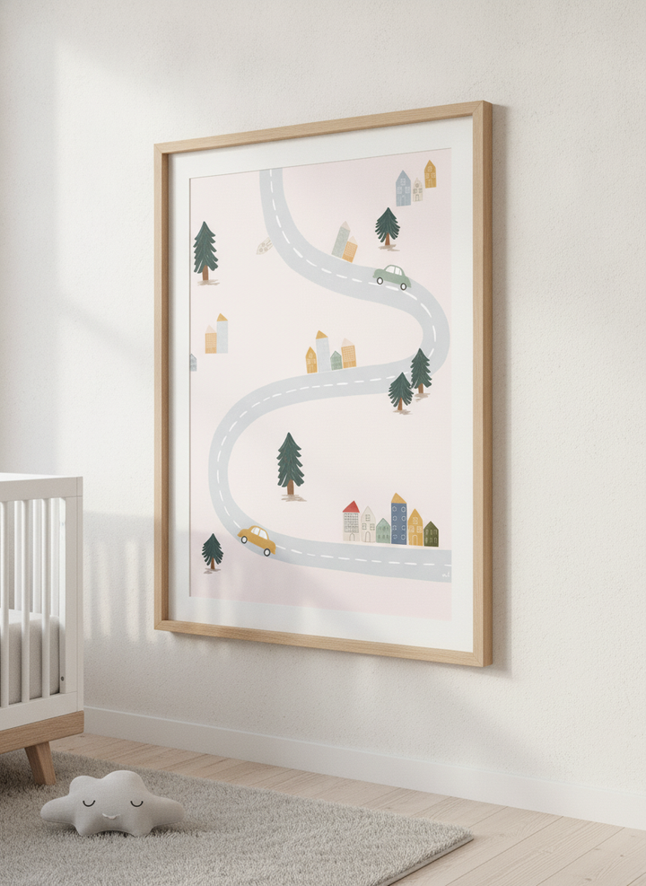 Soft neutral wall art styled in a serene nursery with pastel tones