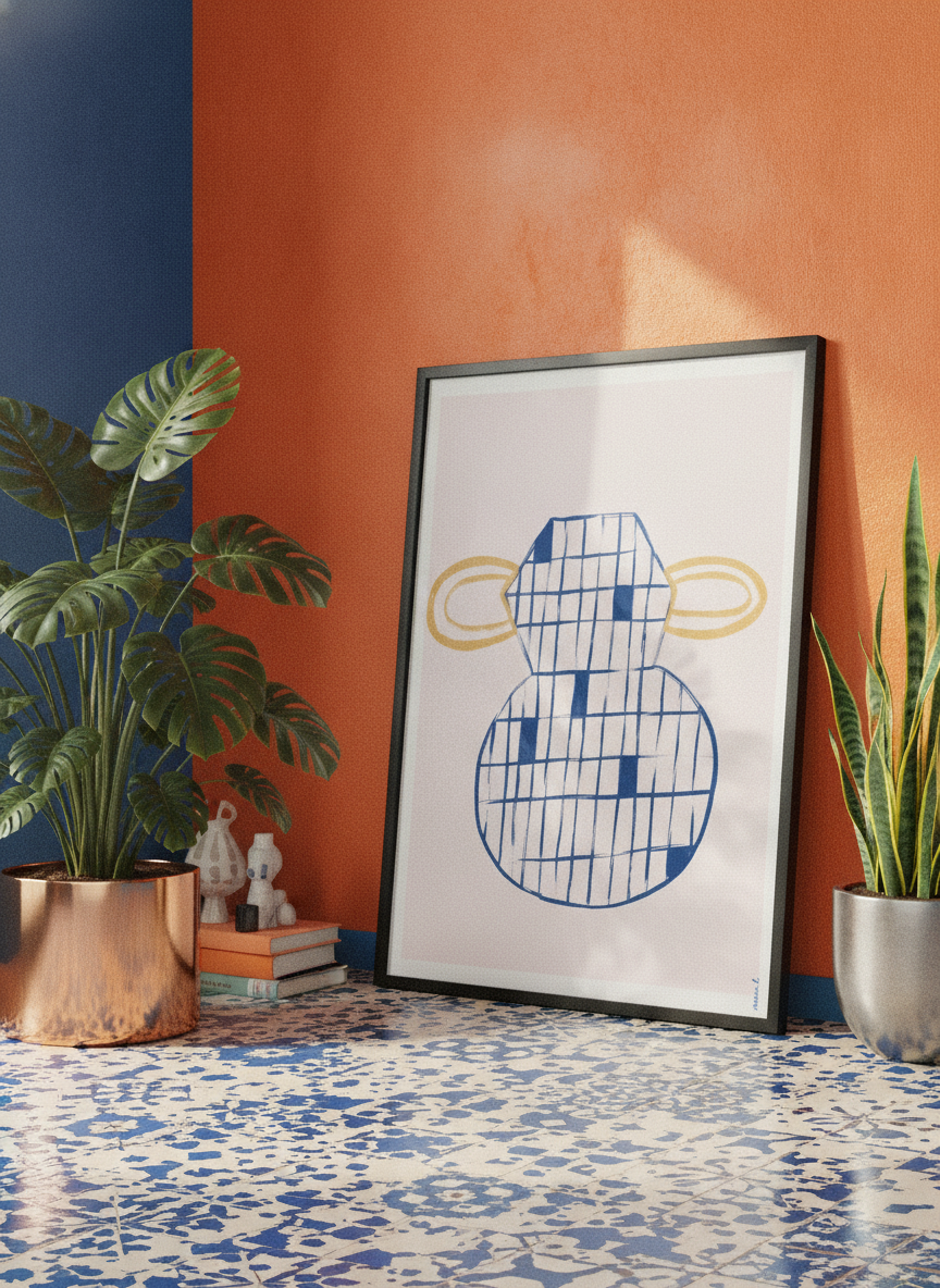 Bold wall art styled in a colourful, eclectic modern home