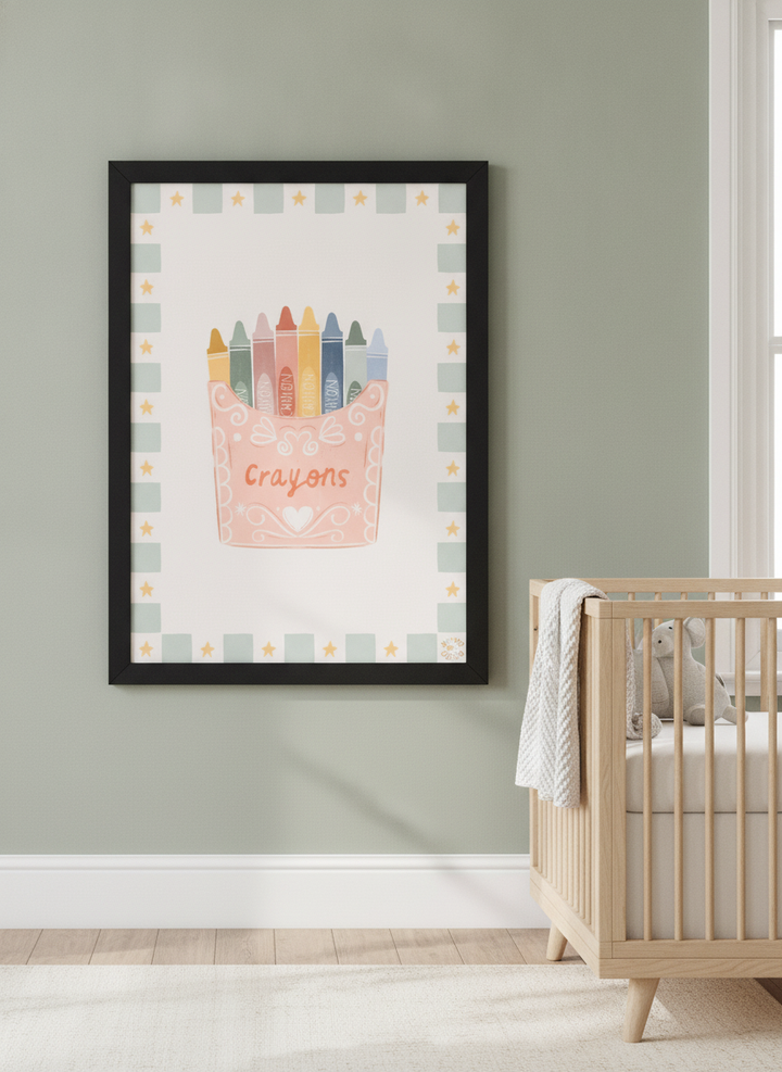 Soft neutral wall art styled in a serene nursery with pastel tones