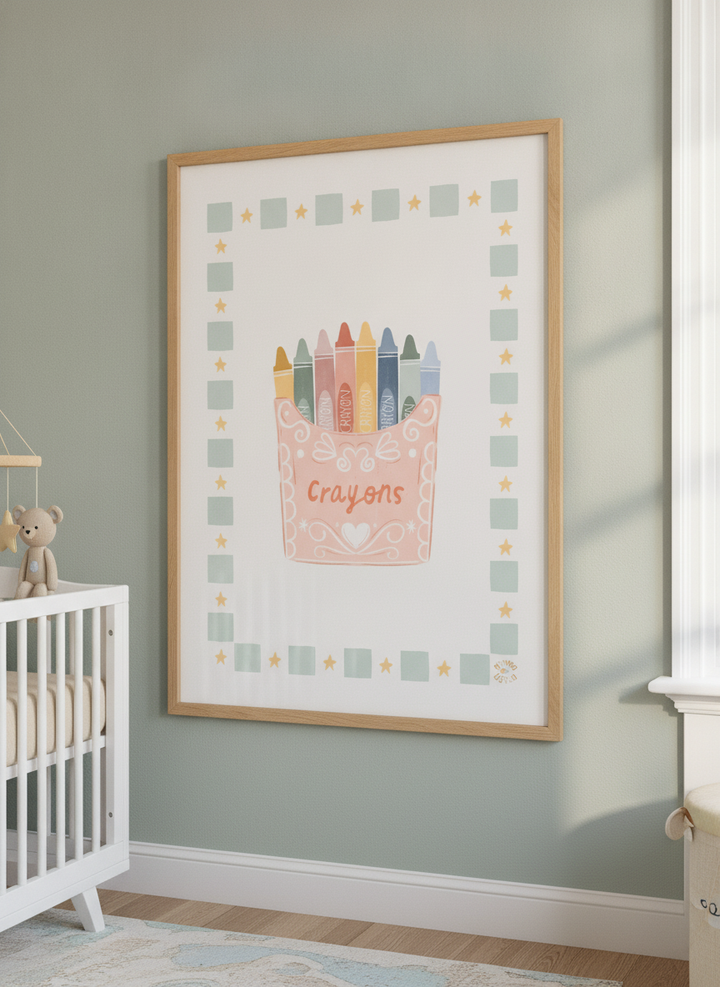 Soft neutral wall art styled in a serene nursery with pastel tones