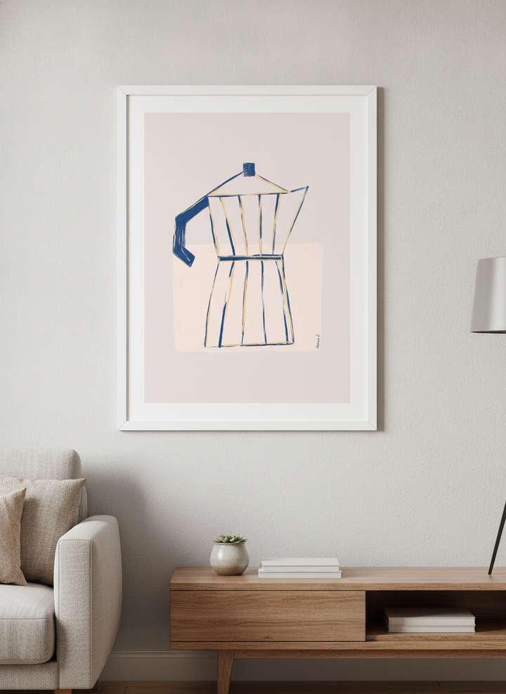 Modern wall art styled above a sofa in a neutral living room