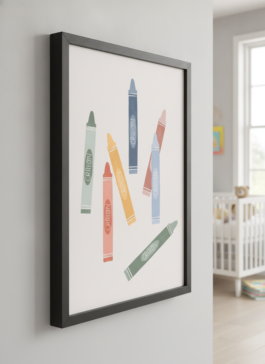 Soft neutral wall art styled in a serene nursery with pastel tones