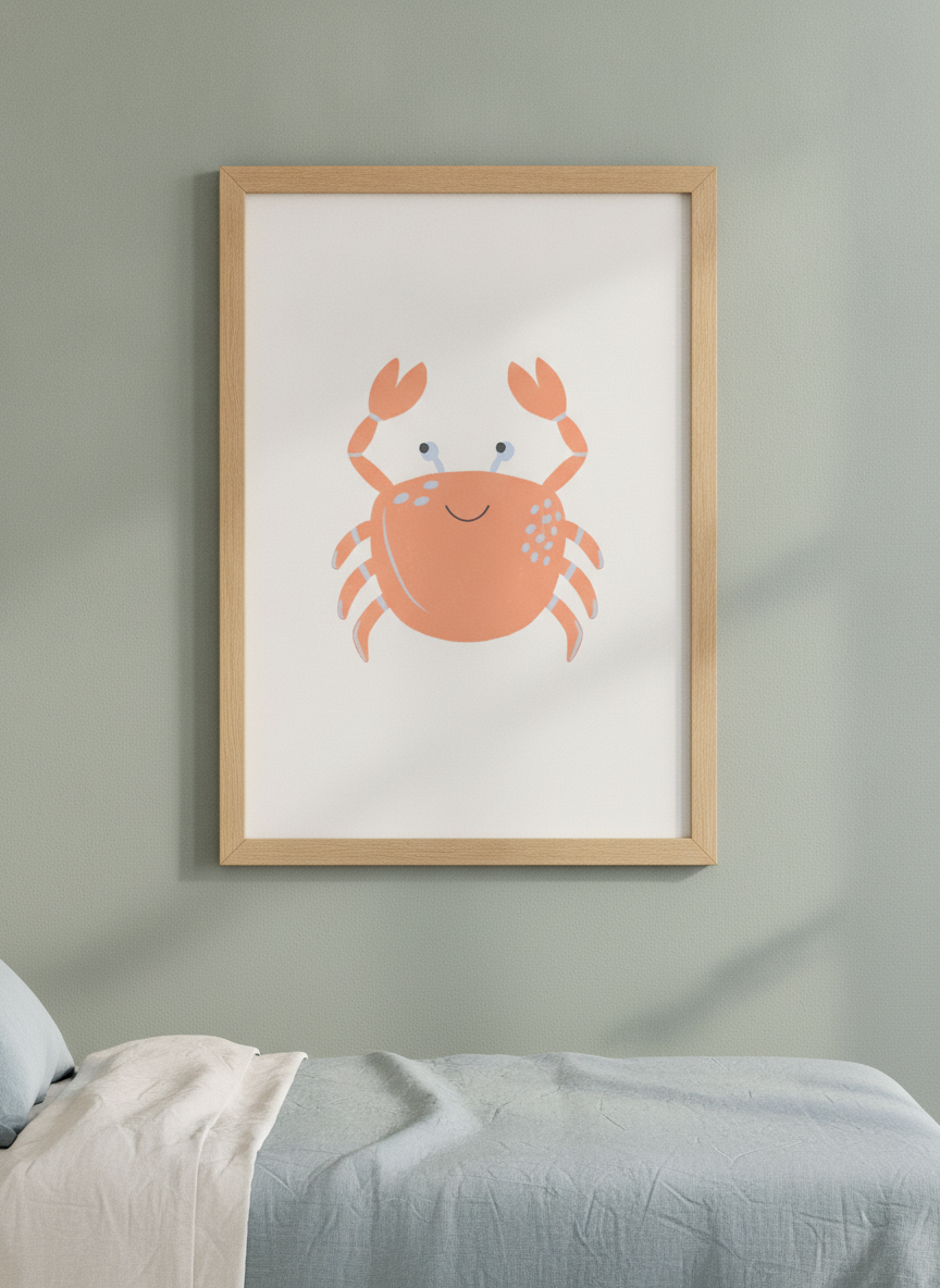 Minimalist artwork displayed in a calm, light-filled bedroom interior