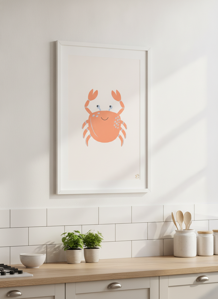 Artwork styled on the wall of a bright modern kitchen