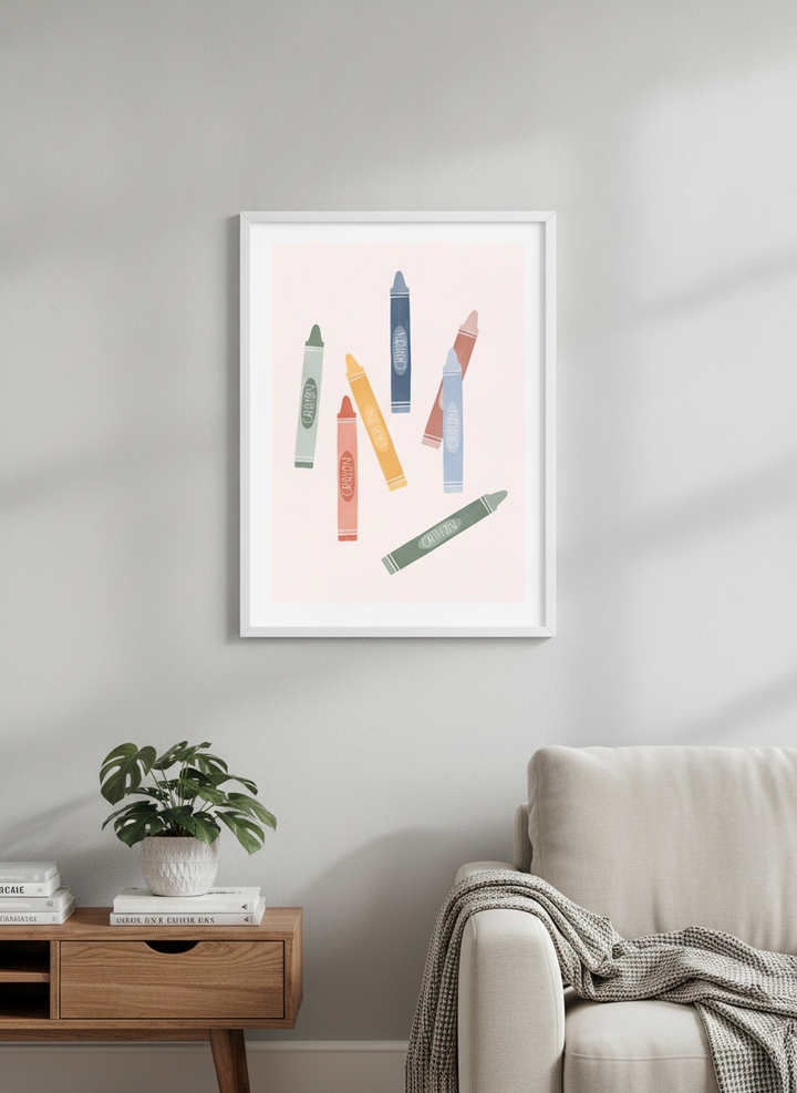 Modern wall art styled above a sofa in a neutral living room