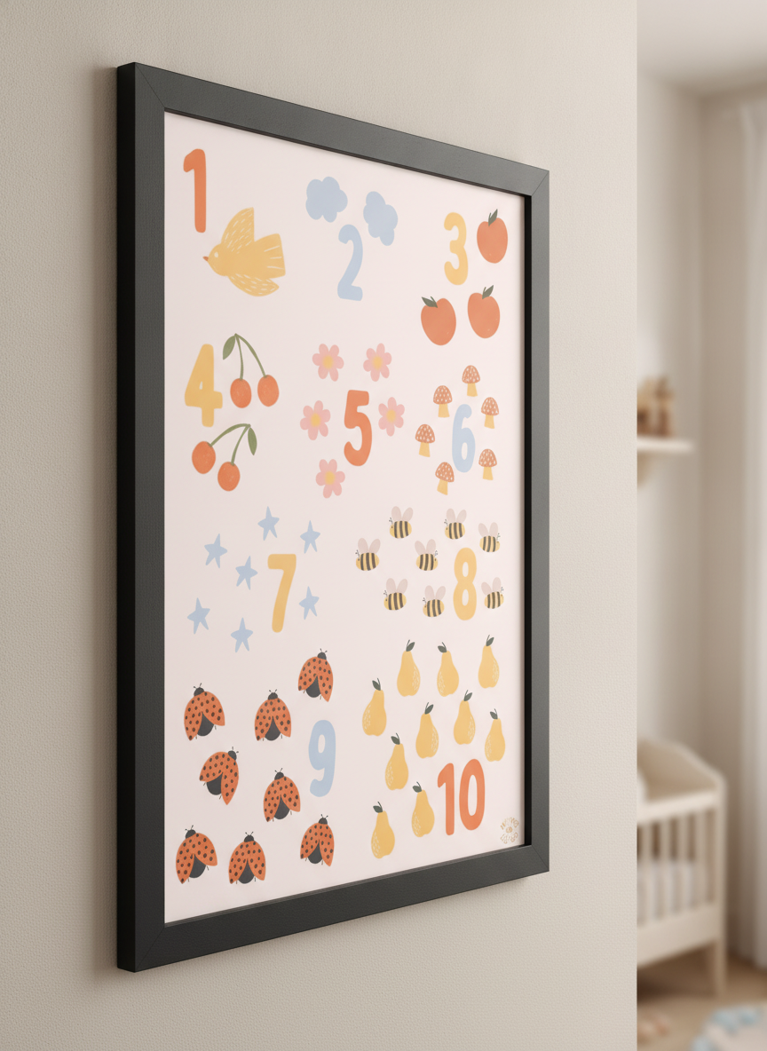 Soft neutral wall art styled in a serene nursery with pastel tones