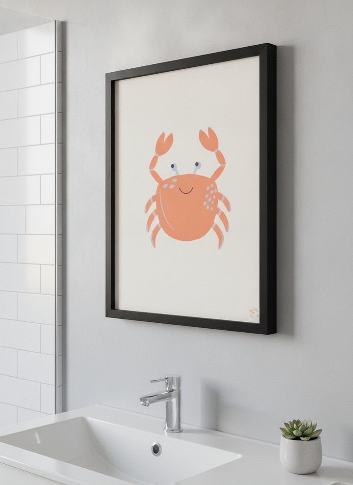 Modern print displayed in a clean minimalist bathroom setting