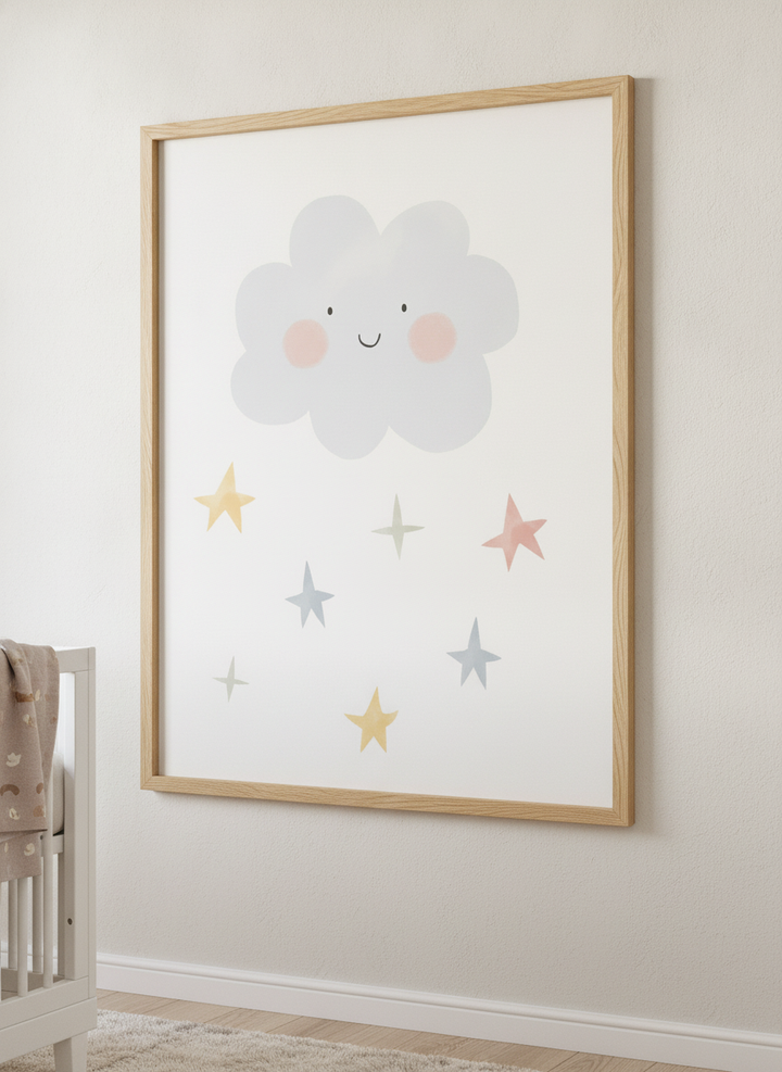 Soft neutral wall art styled in a serene nursery with pastel tones