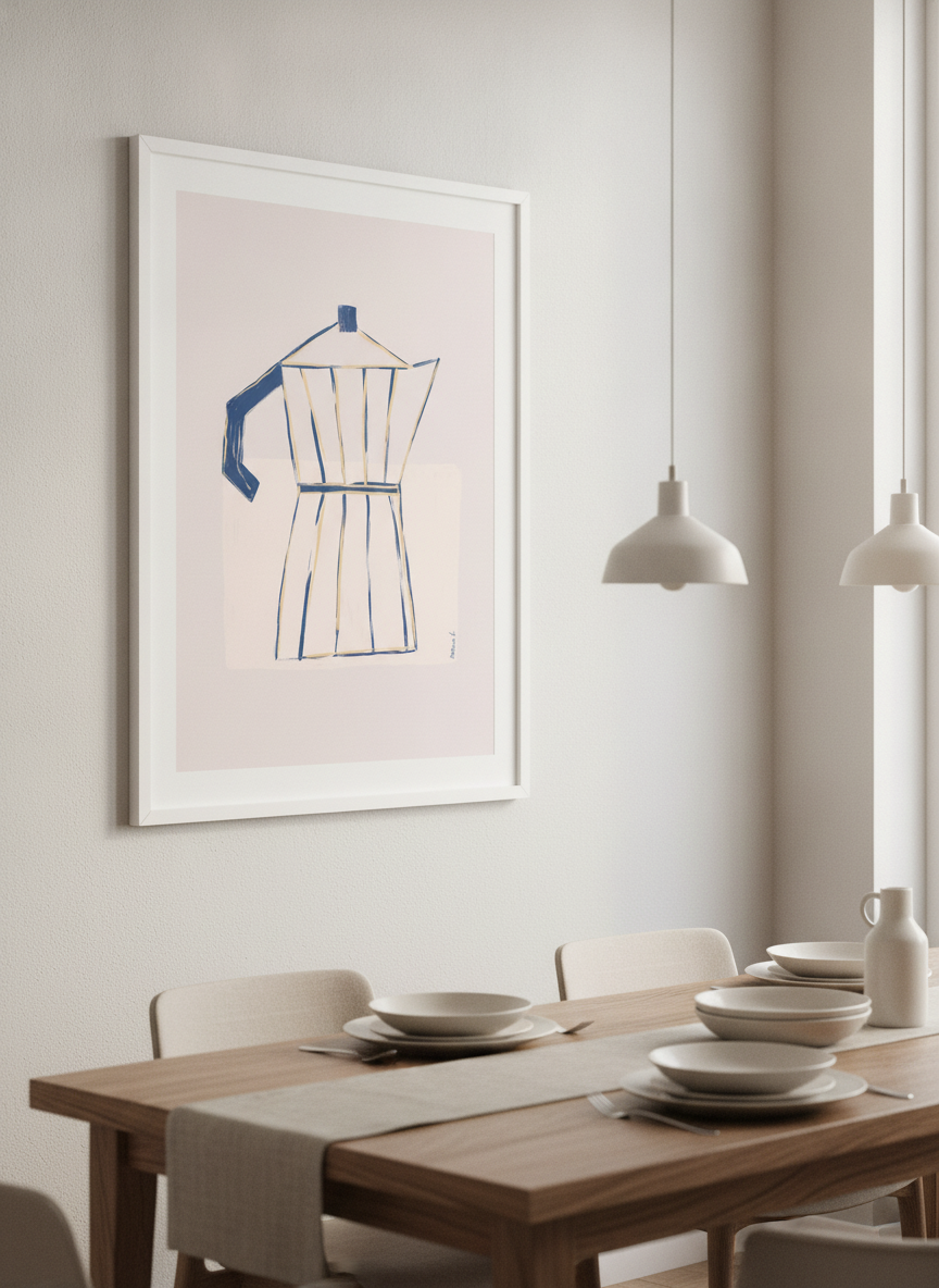 Wall art styled above a dining table in a contemporary home