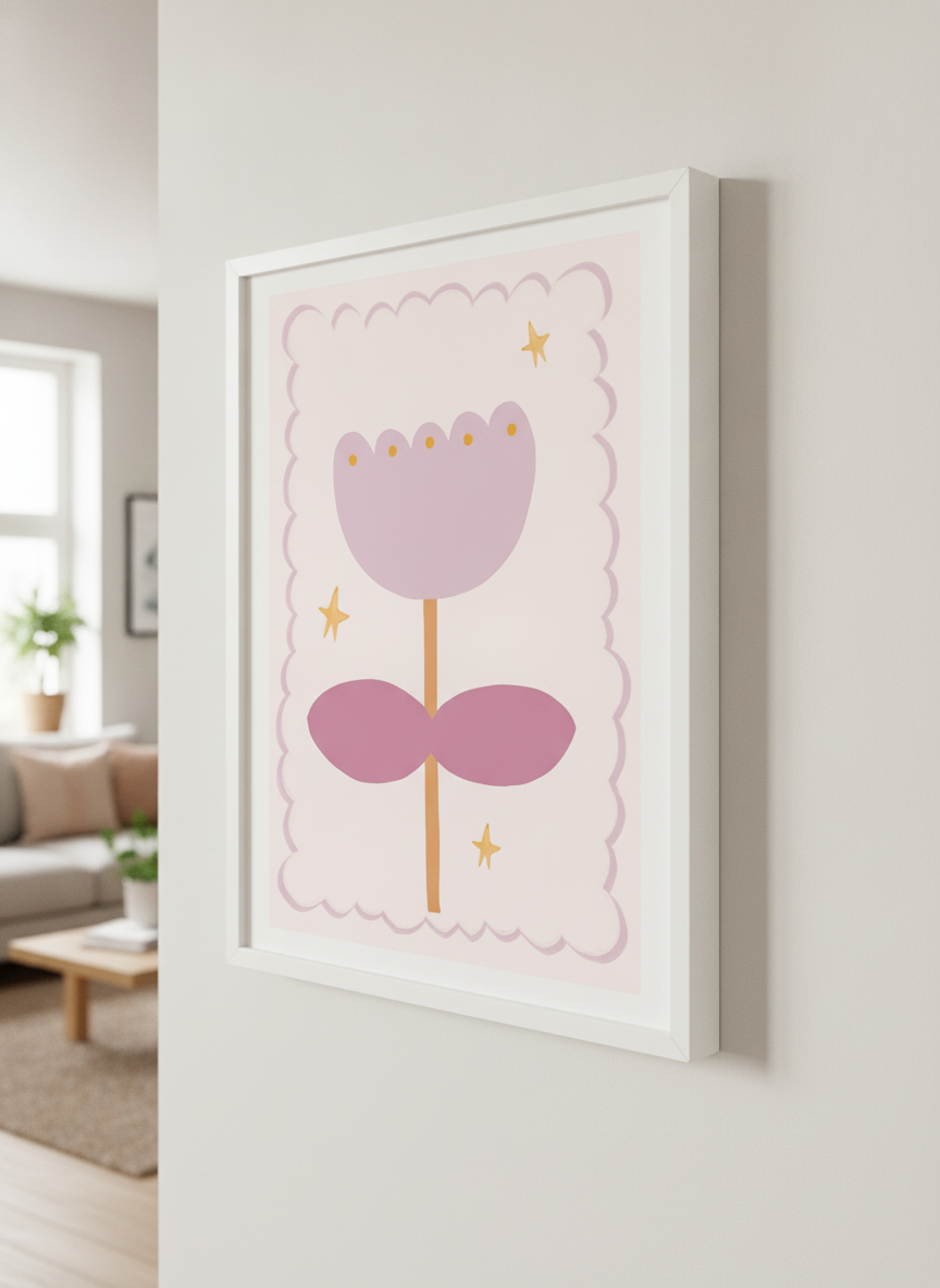 Modern wall art styled above a sofa in a neutral living room