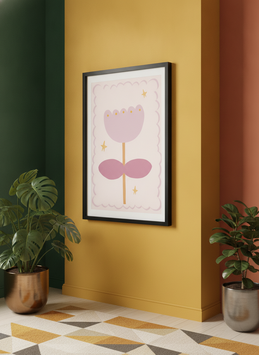 Bold wall art styled in a colourful, eclectic modern home
