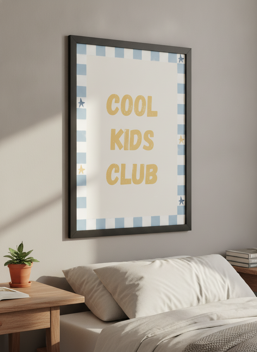 Minimalist artwork displayed in a calm, light-filled bedroom interior