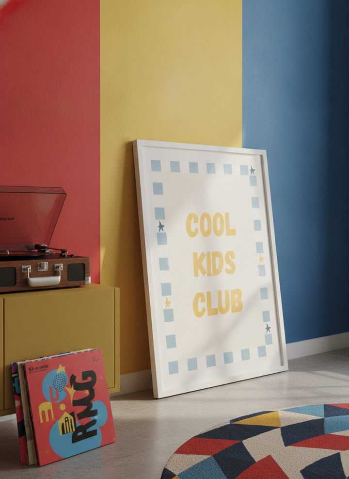 Bold wall art styled in a colourful, eclectic modern home