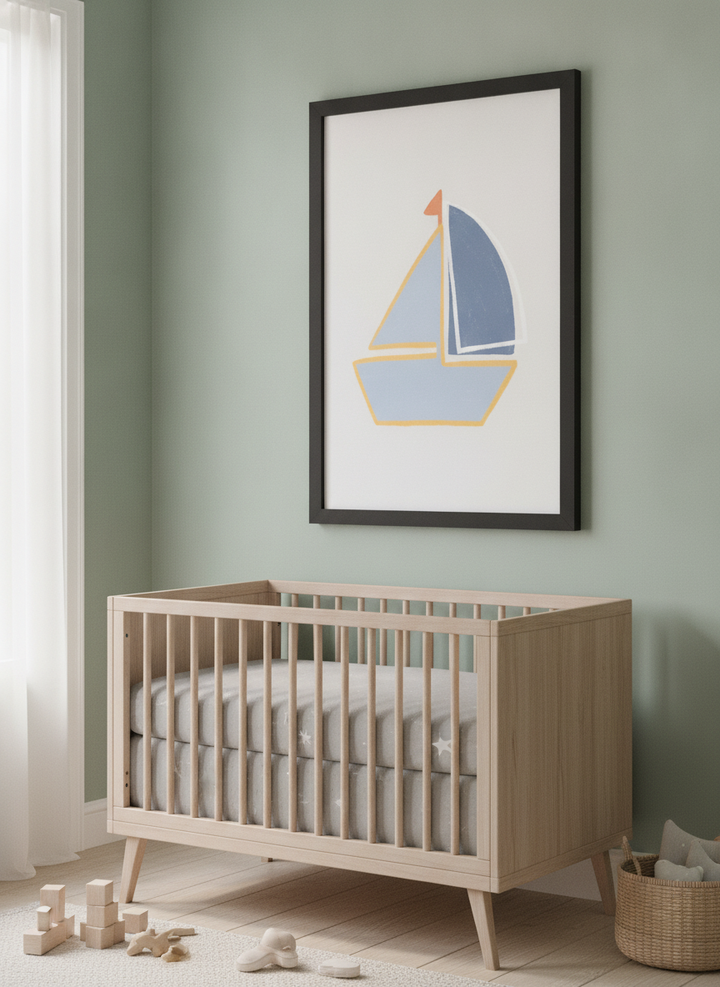 Soft neutral wall art styled in a serene nursery with pastel tones