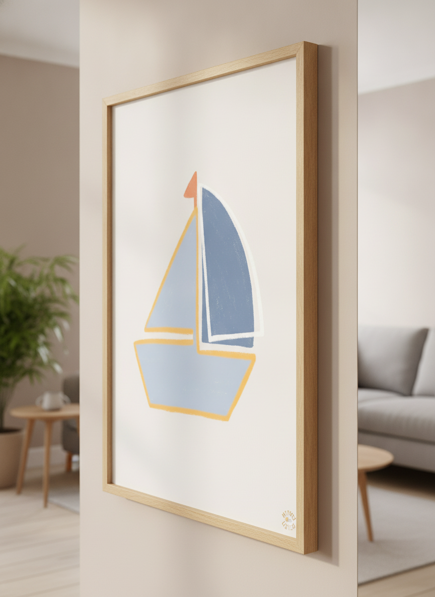 Modern wall art styled above a sofa in a neutral living room