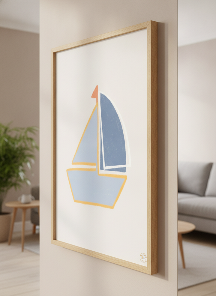 Modern wall art styled above a sofa in a neutral living room