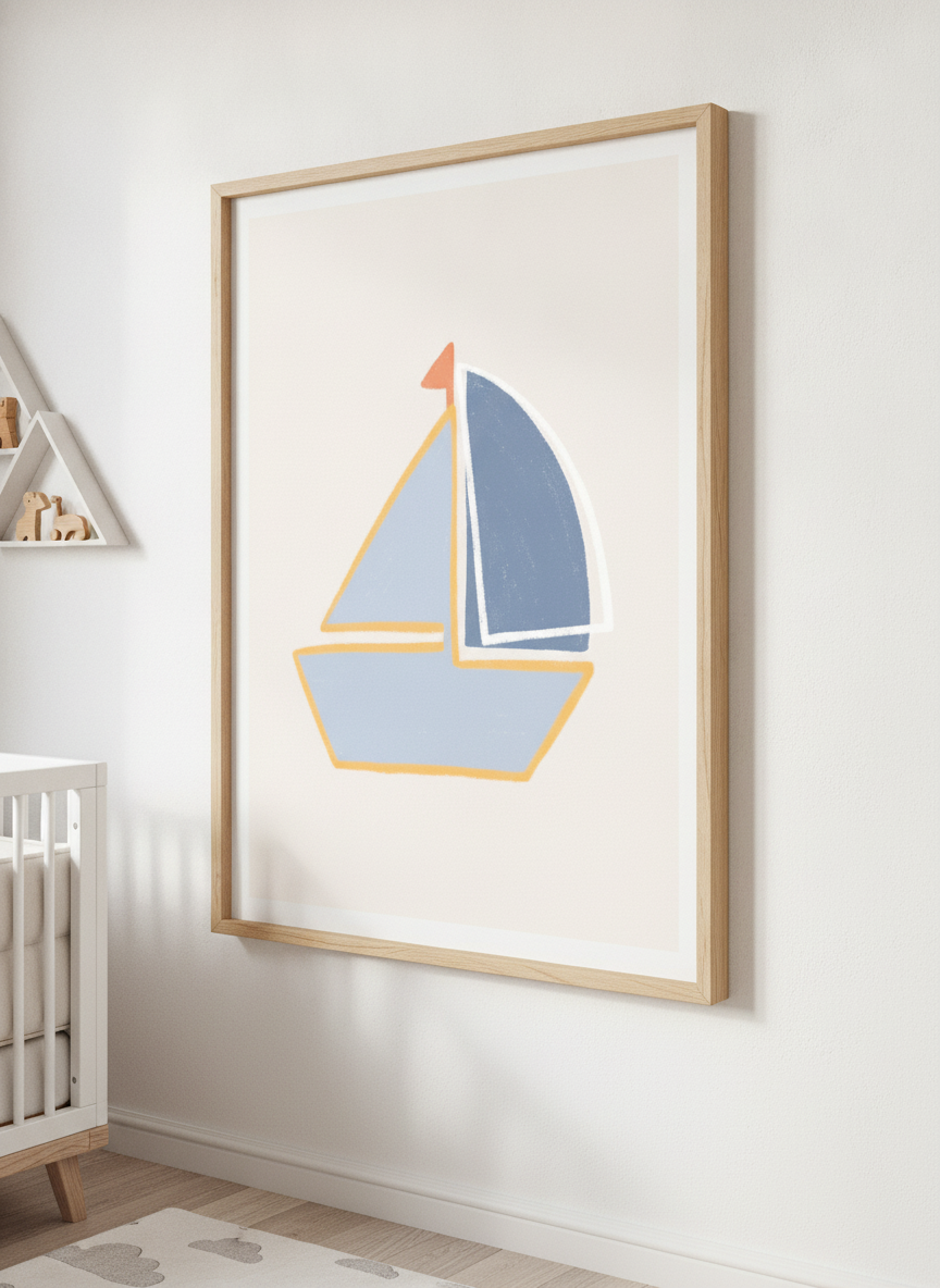 Soft neutral wall art styled in a serene nursery with pastel tones