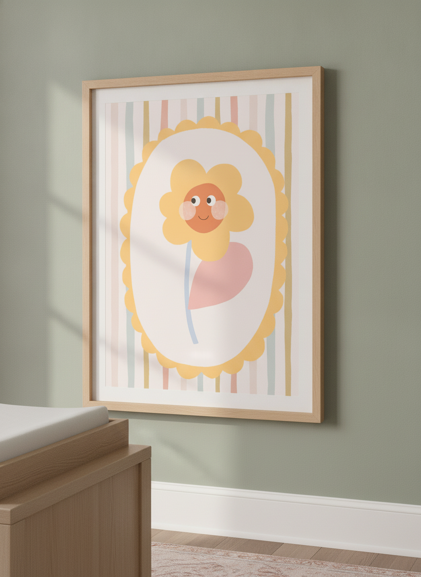 Soft neutral wall art styled in a serene nursery with pastel tones