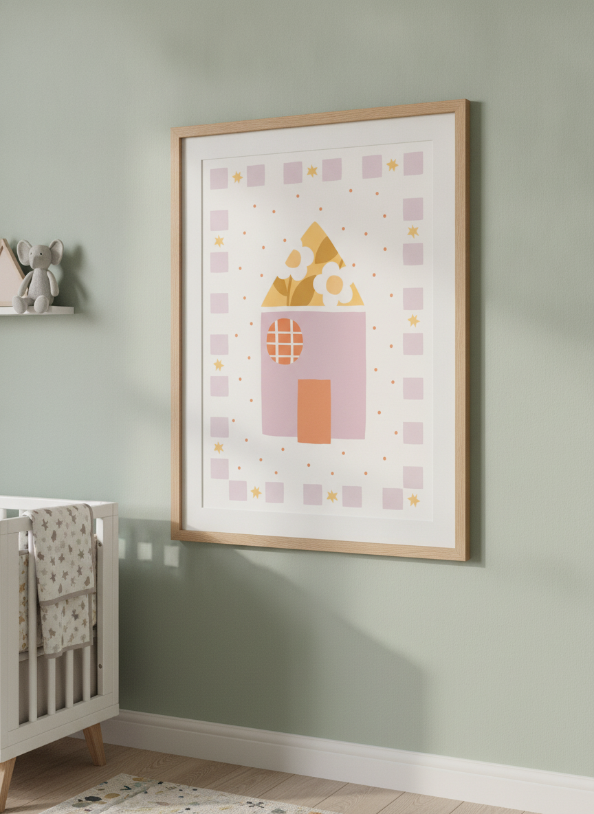 Soft neutral wall art styled in a serene nursery with pastel tones