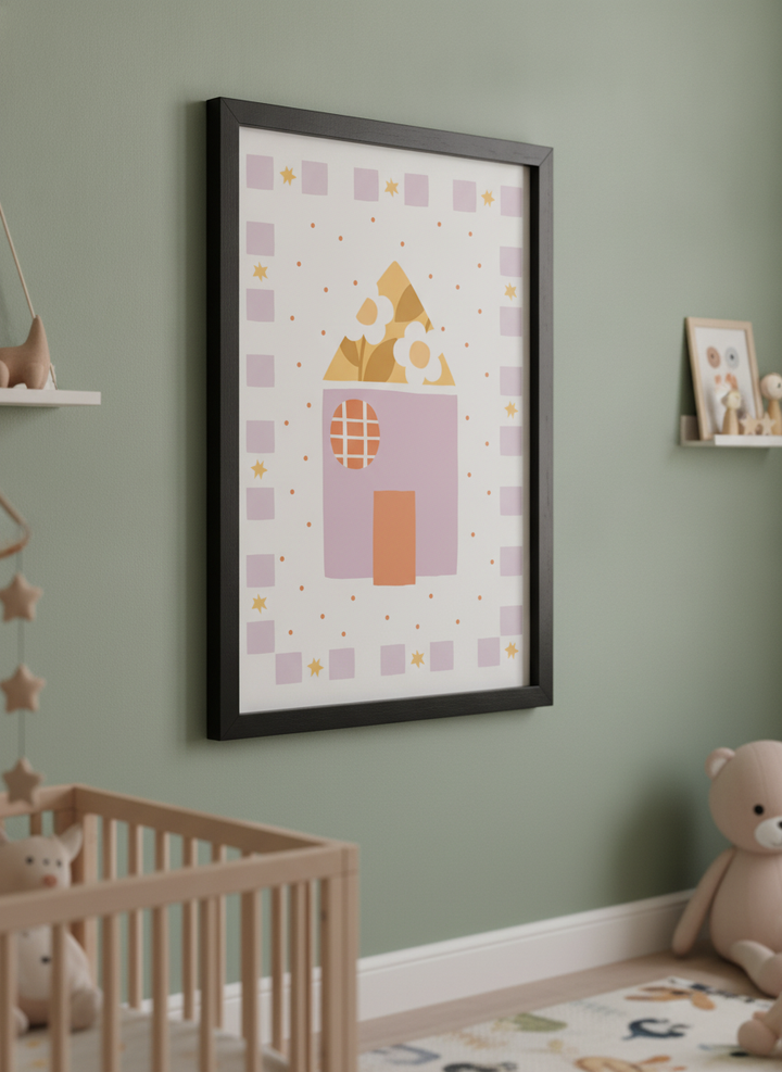 Soft neutral wall art styled in a serene nursery with pastel tones
