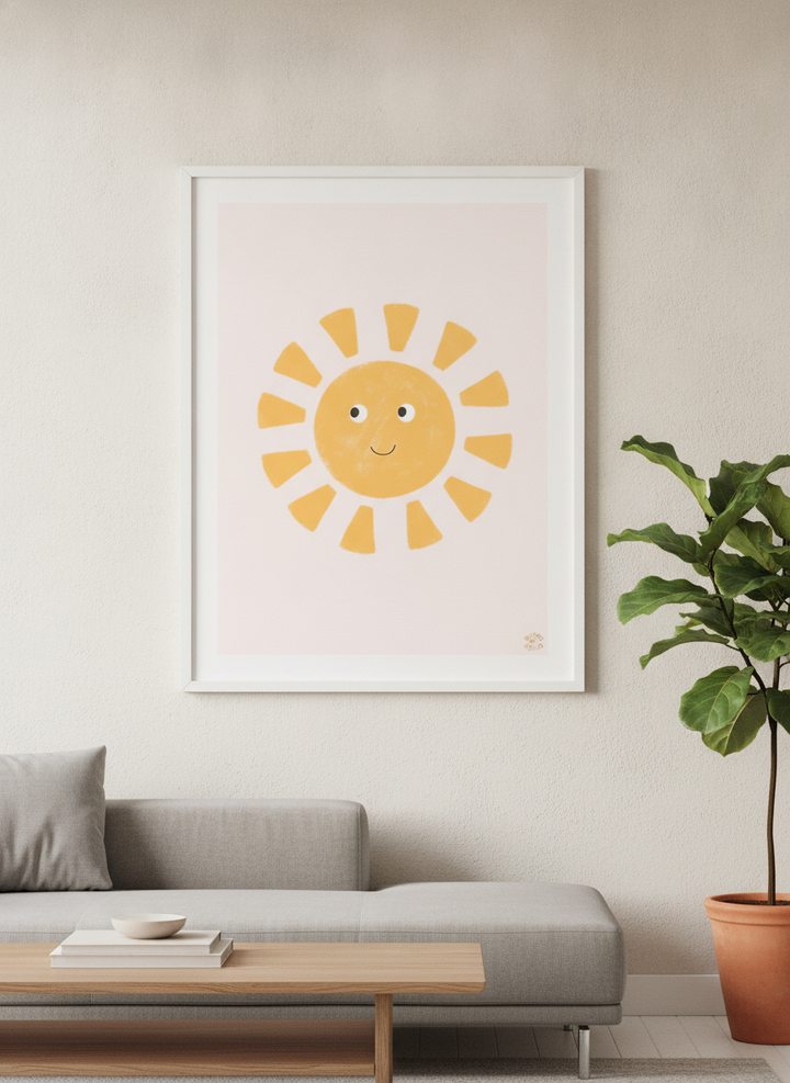Modern wall art styled above a sofa in a neutral living room