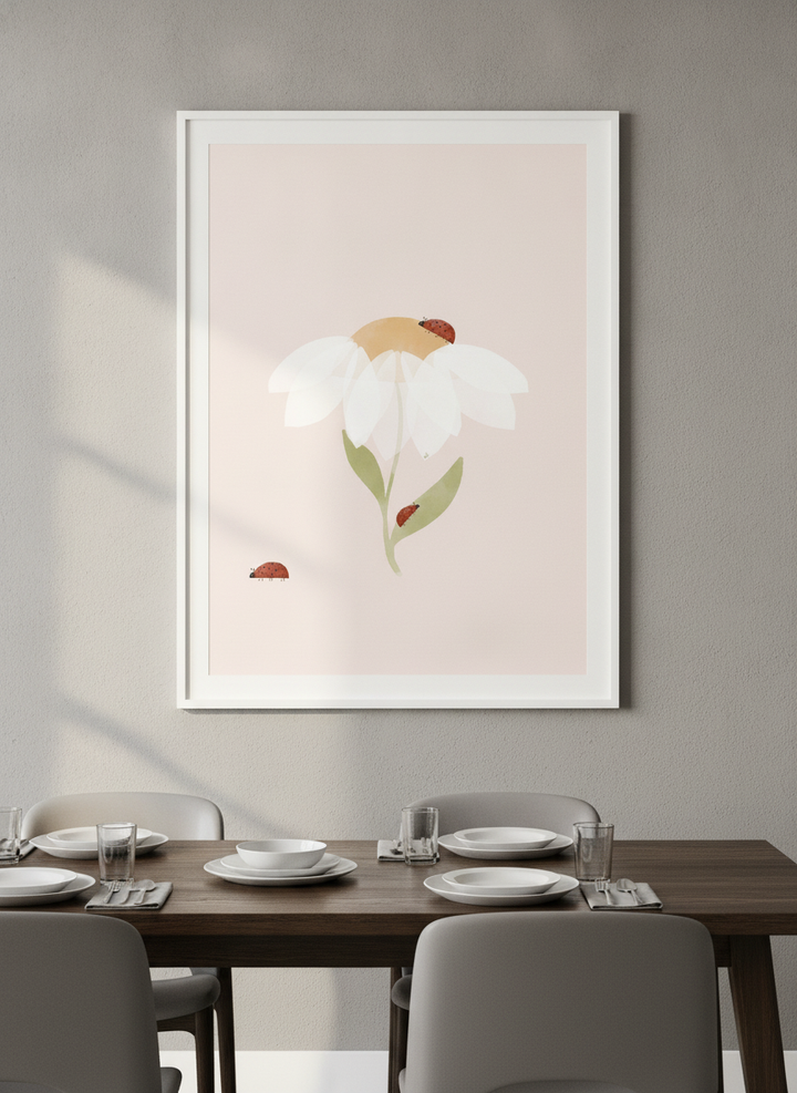 Wall art styled above a dining table in a contemporary home