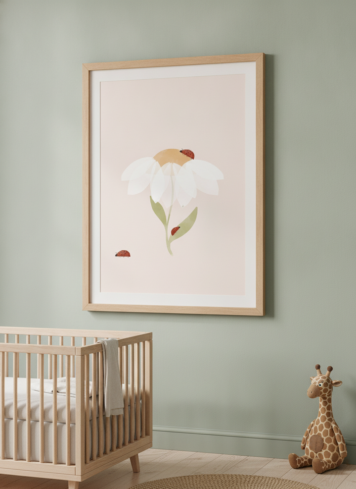 Soft neutral wall art styled in a serene nursery with pastel tones
