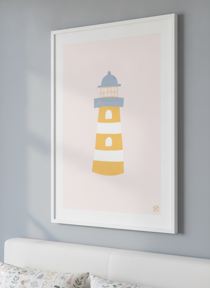 Minimalist artwork displayed in a calm, light-filled bedroom interior