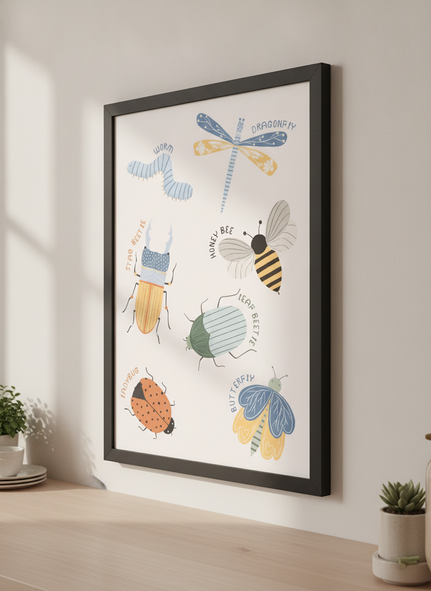 Artwork styled on the wall of a bright modern kitchen