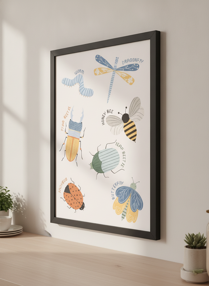 Artwork styled on the wall of a bright modern kitchen