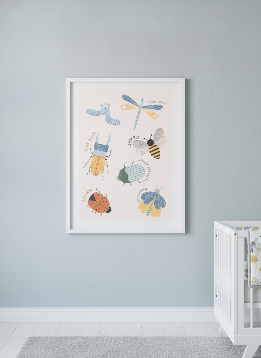Soft neutral wall art styled in a serene nursery with pastel tones