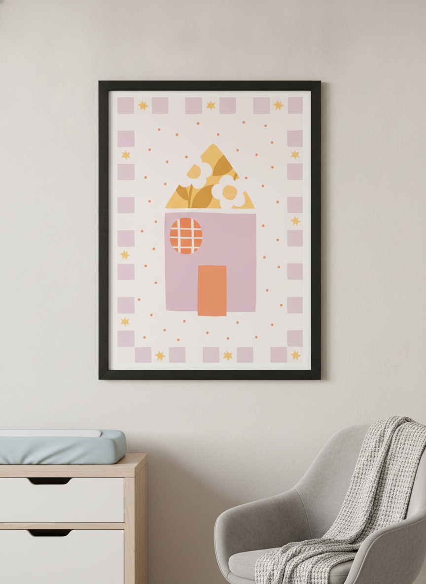 Soft neutral wall art styled in a serene nursery with pastel tones