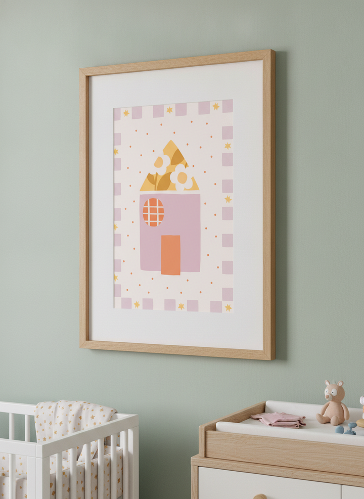 Soft neutral wall art styled in a serene nursery with pastel tones