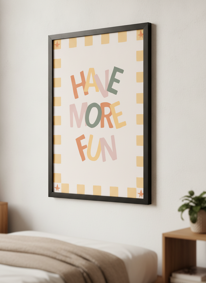 Minimalist artwork displayed in a calm, light-filled bedroom interior