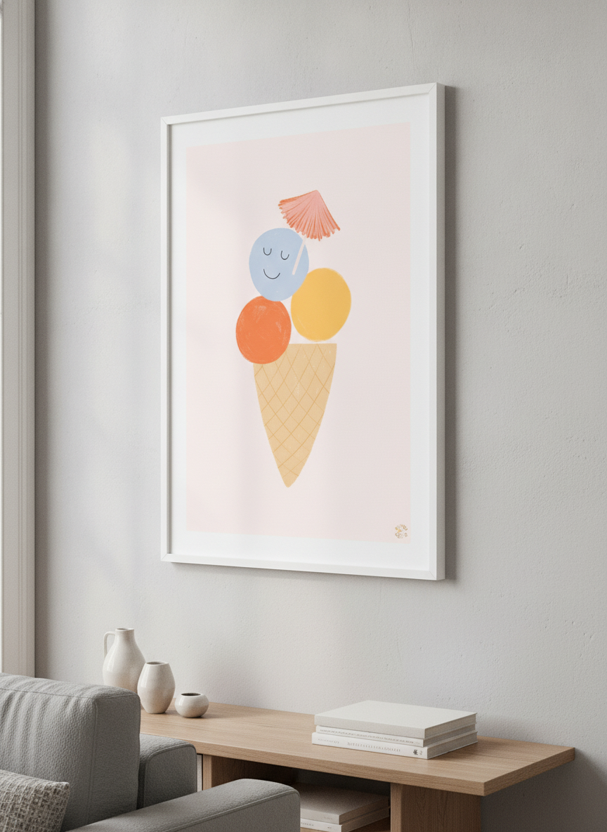 Modern wall art styled above a sofa in a neutral living room