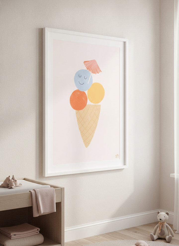 Soft neutral wall art styled in a serene nursery with pastel tones