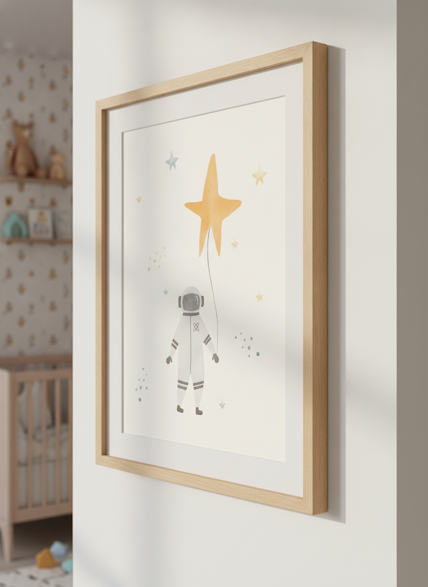 Soft neutral wall art styled in a serene nursery with pastel tones