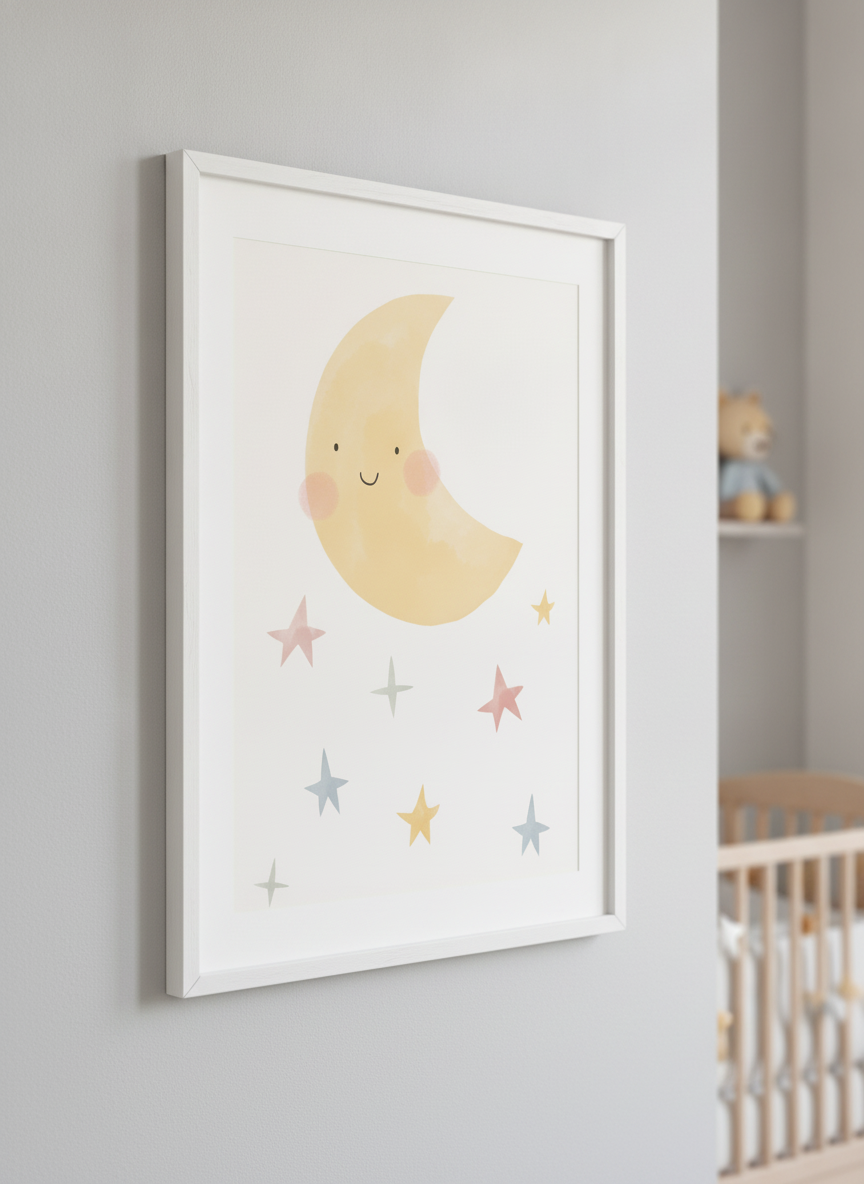 Soft neutral wall art styled in a serene nursery with pastel tones