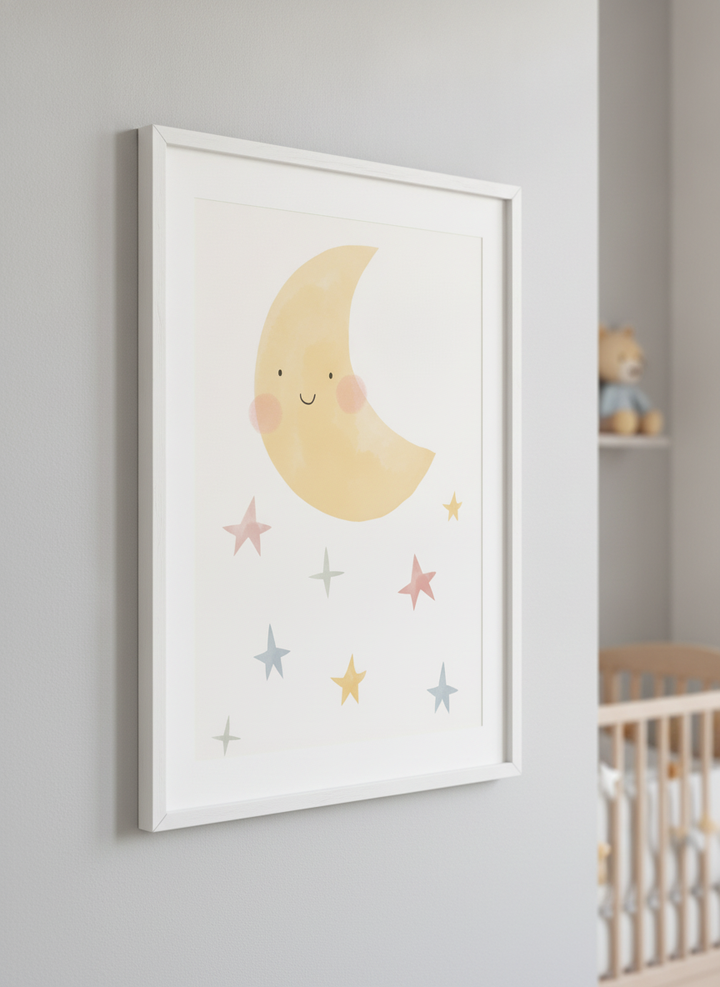 Soft neutral wall art styled in a serene nursery with pastel tones