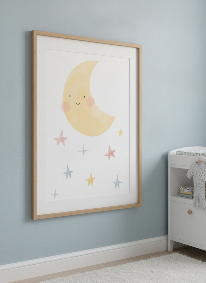 Soft neutral wall art styled in a serene nursery with pastel tones