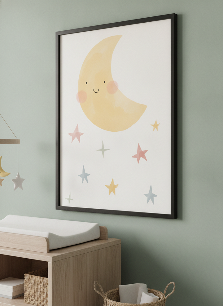 Soft neutral wall art styled in a serene nursery with pastel tones