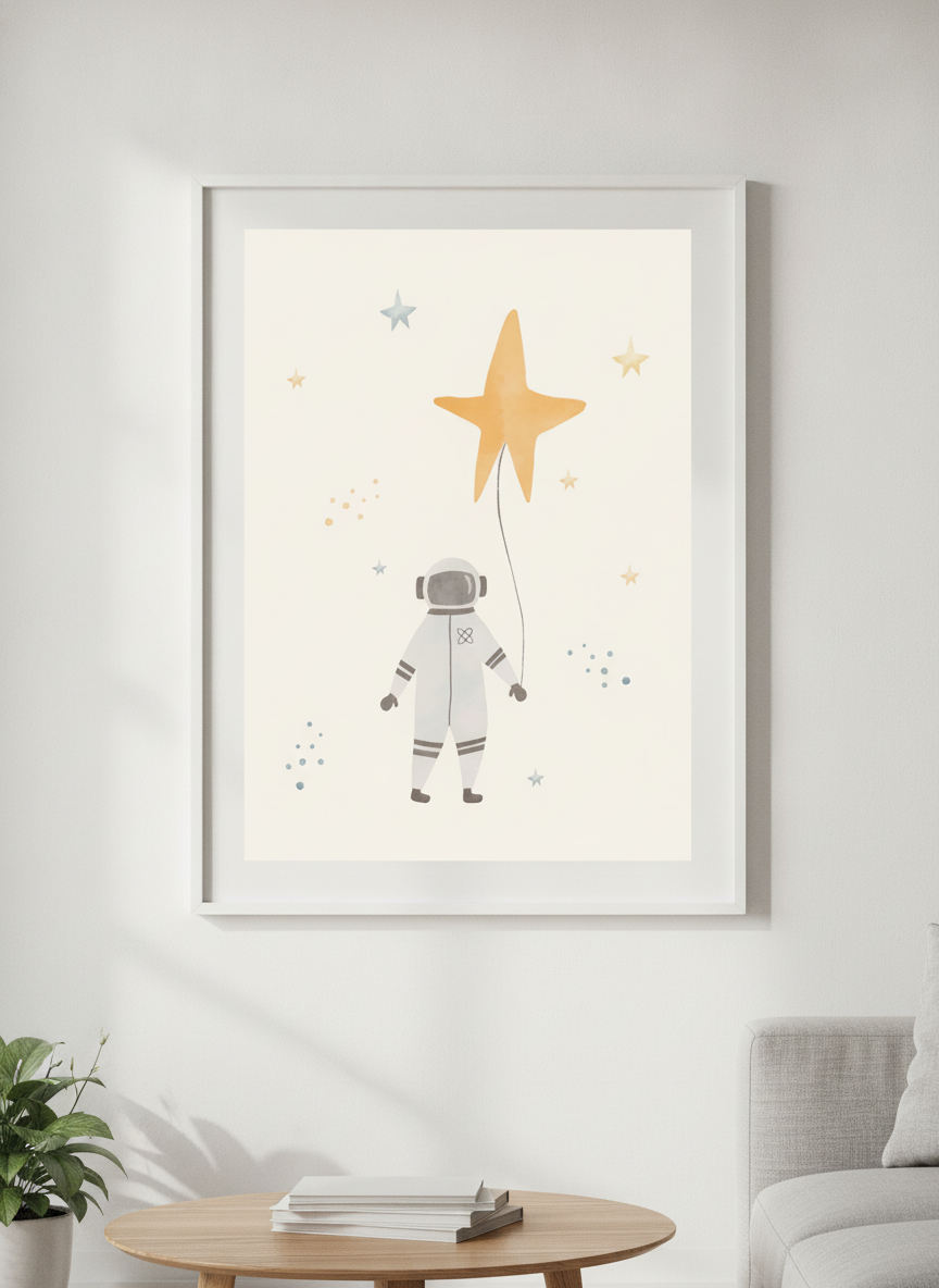 Modern wall art styled above a sofa in a neutral living room