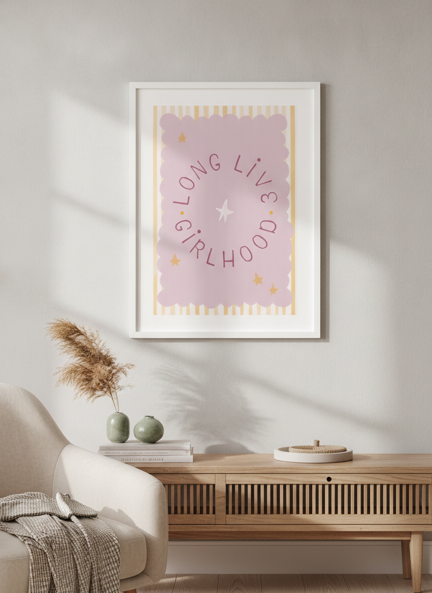 Modern wall art styled above a sofa in a neutral living room