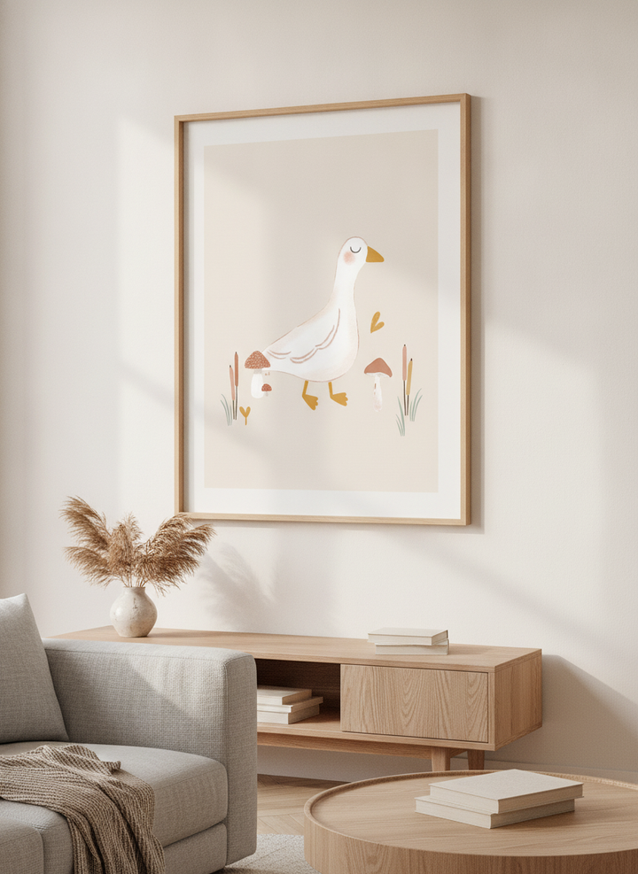 Modern wall art styled above a sofa in a neutral living room